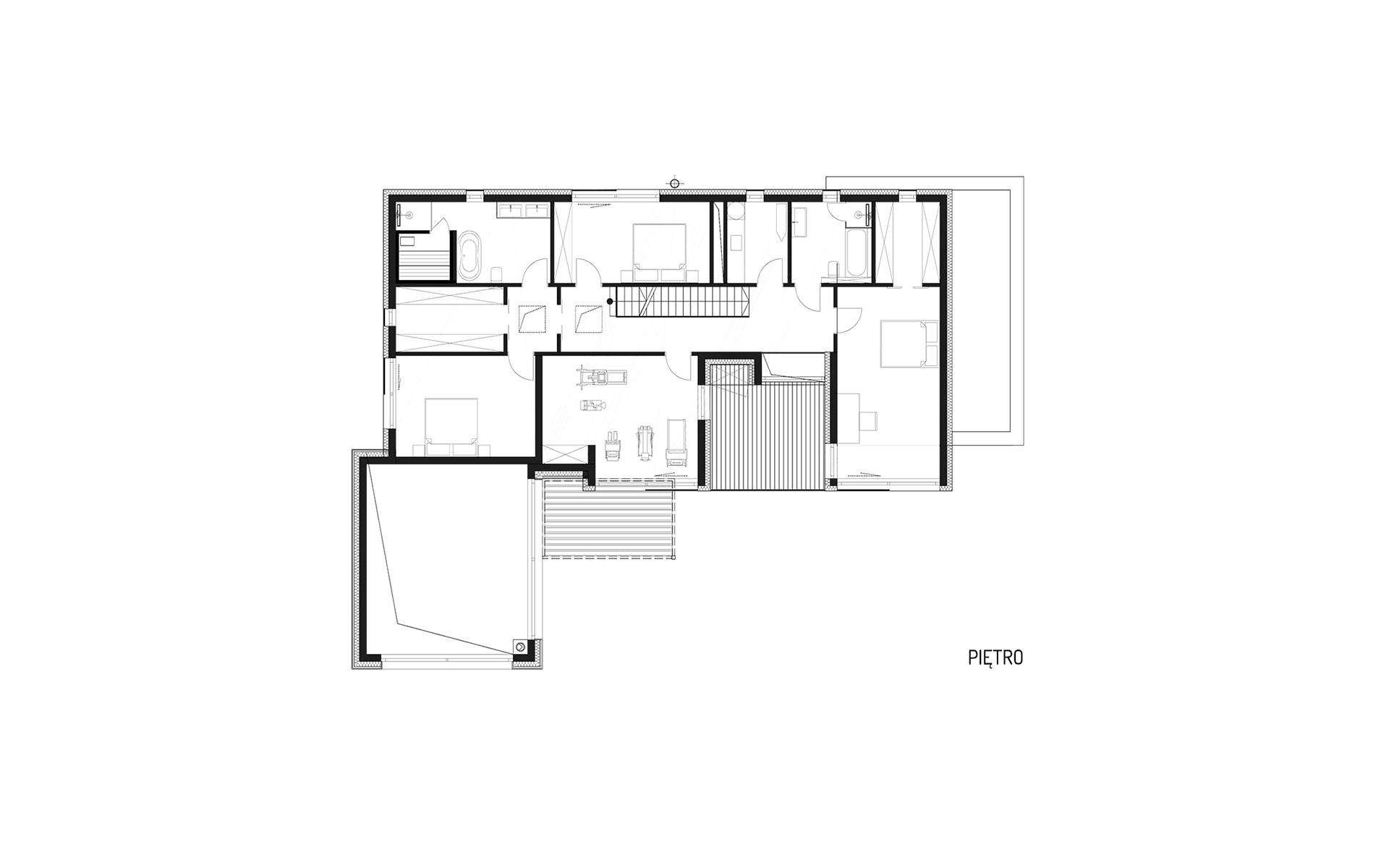 Obraz projektu piętra domu piętrowego z tarasem i garażem