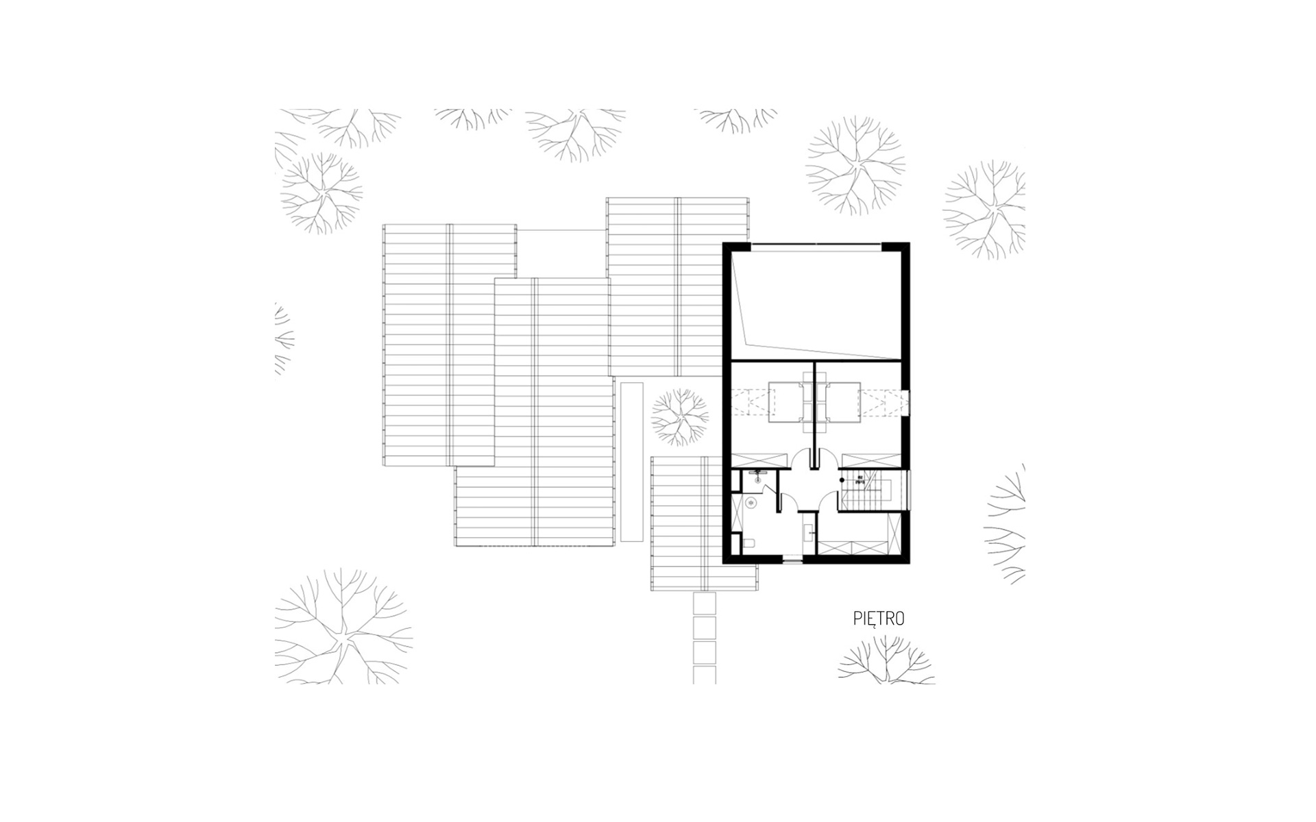 Obraz projektu piętra domu letniskowego z dachem dwuspadowym