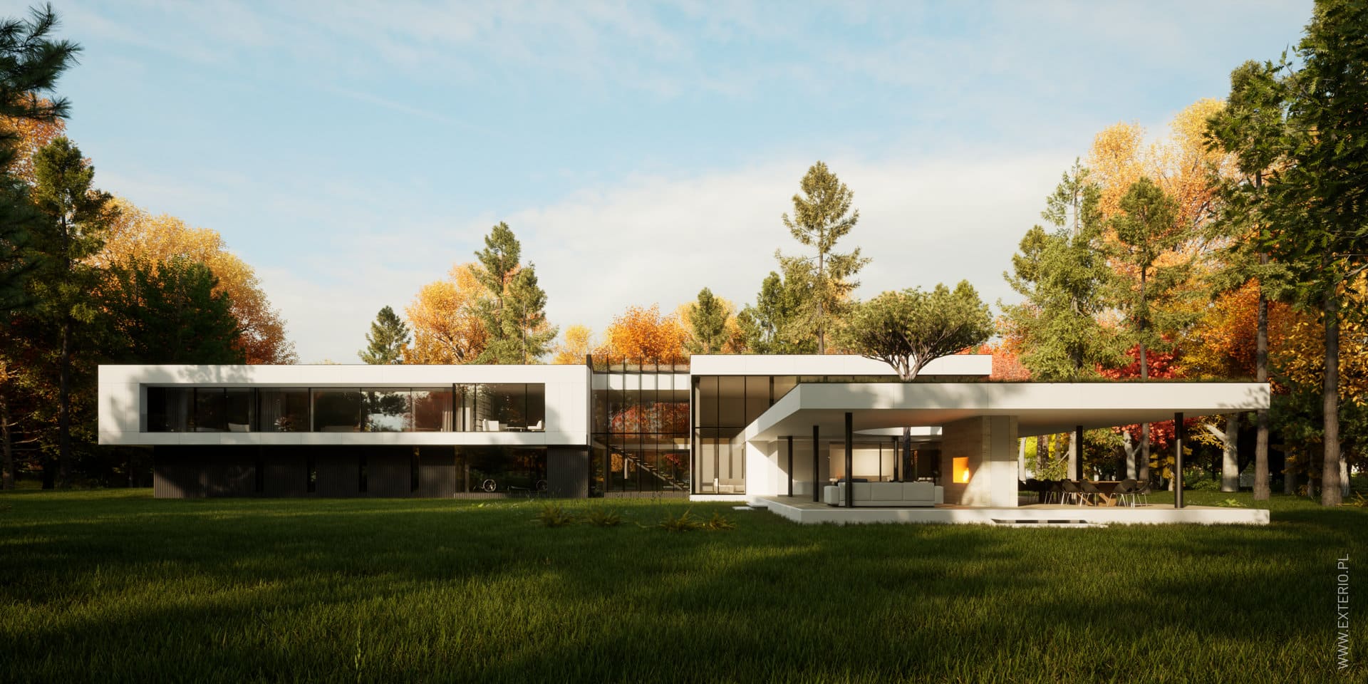 Rezydencja horyzontalna - projekty domu z kominkiem na tarasie - główne zdjęcie projektu